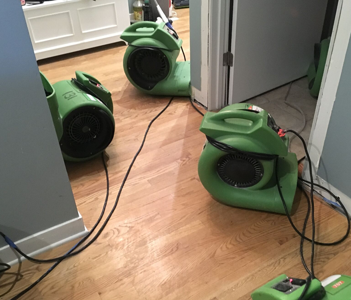 Air dryers lined up to dry excess water in home